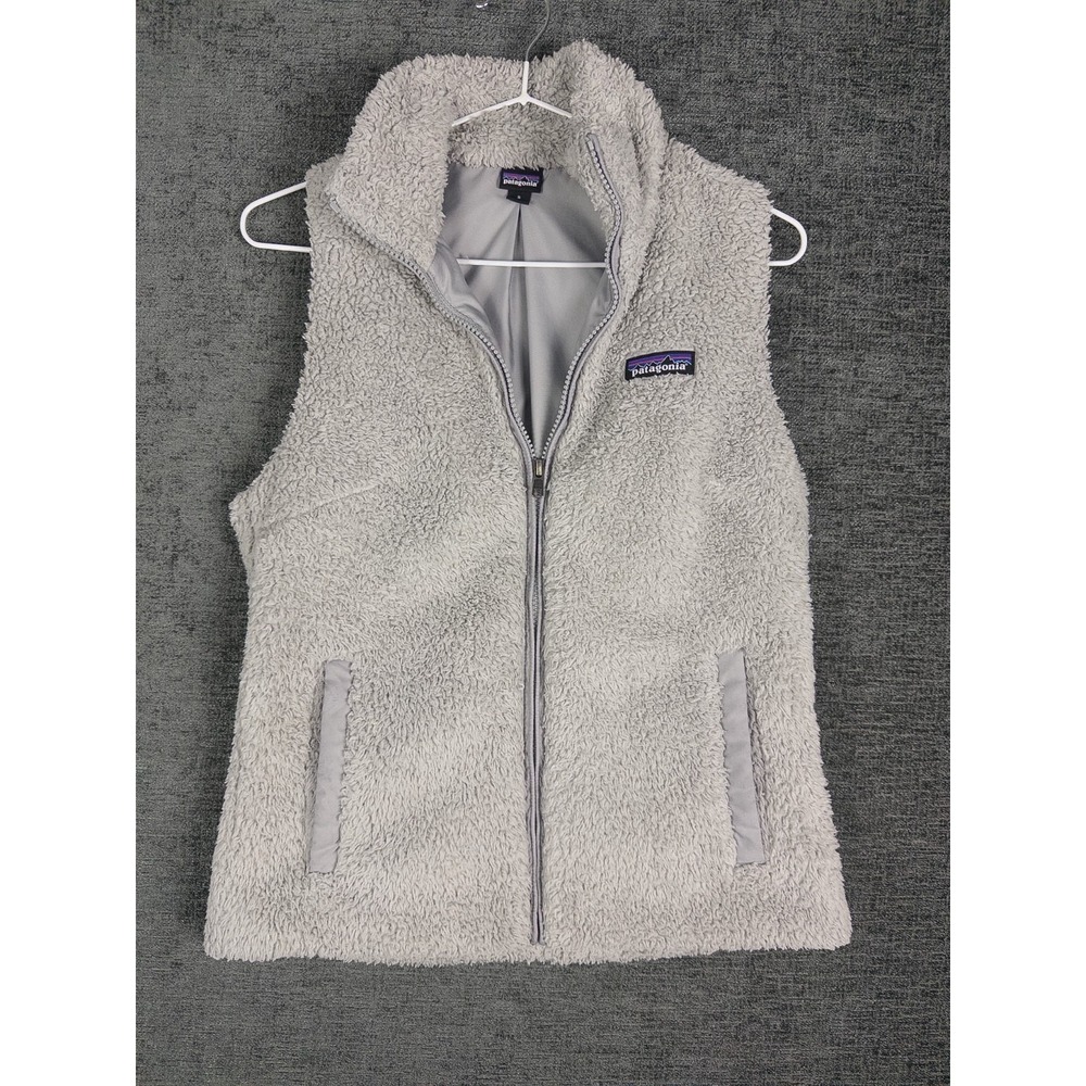 Patagonia Los Gatos Vest Womens S Gray Full‎ Zip Deep Pile Fleece Outdoor Logo